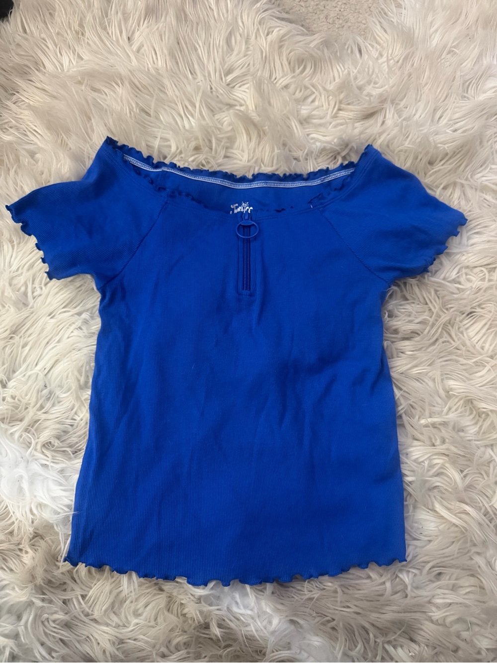 Justice Royal Blue Ribbed Off-Shoulder Ring-Front Short Sleeve Top